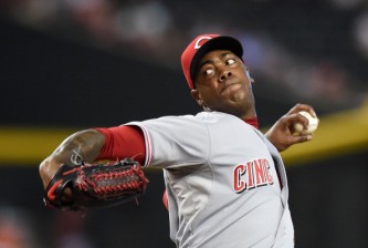 PHOENIX, AZ - JUNE 01:  Aroldis Chapman #54 of the Cincinnati Reds delivers a ninth inning pitch against the Arizona Diamondbacks at Chase Field on June 1, 2014 in Phoenix, Arizona. Reds won 4-3. (Photo by Norm Hall/Getty Images)